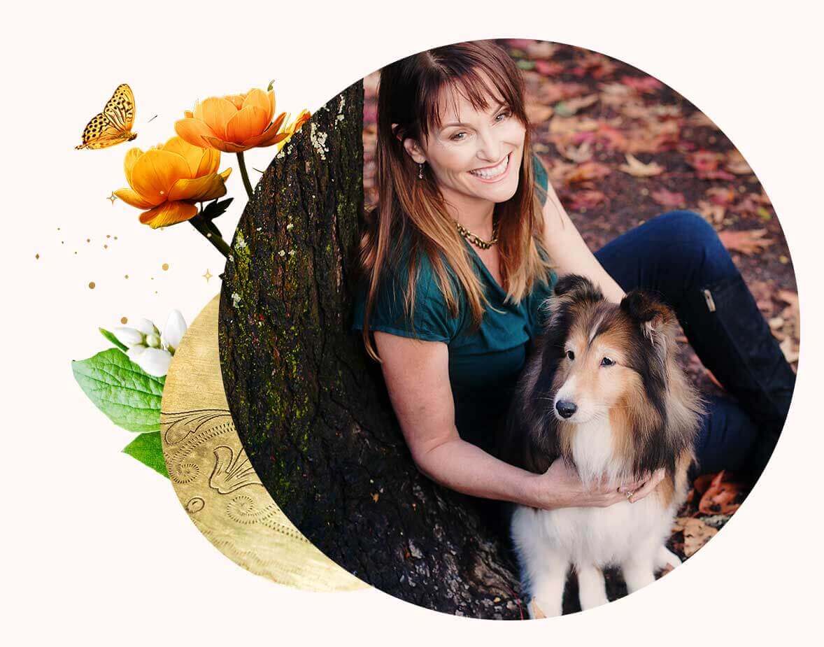 woman holding her dog